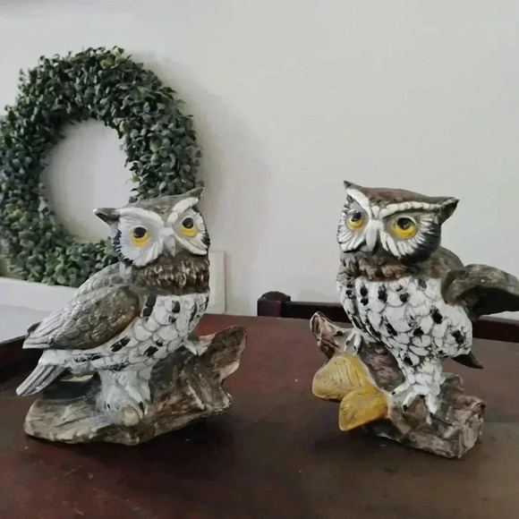 VINTAGE HOMCO Owl Hand Painted Ceramic Pair Library Bookshelf Decor 1114 Set - Picture 1 of 7